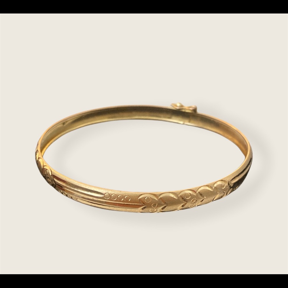 18K Real Yellow Gold Bangle Bracelet Vintage - Picture 3 of 10